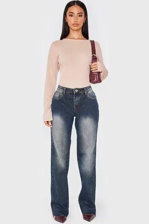PRETTYLITTLETHING Petite Used Bleach Low Waist Straight Leg Jeans