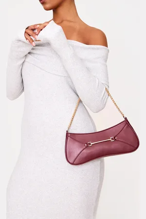 PRETTYLITTLETHING Burgundy Pu Buckle Chain Strap Shoulder Bag