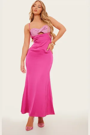PRETTYLITTLETHING Satin Contrast Front Twist Cup Midaxi Dress