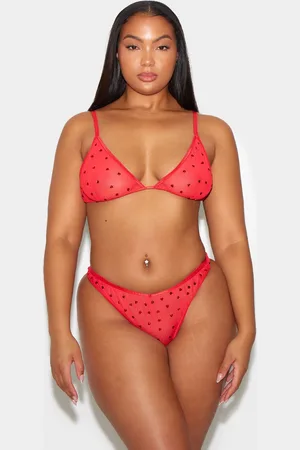 PRETTYLITTLETHING Plus Diamante Heart Mesh Triangle Bra