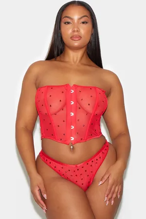 PRETTYLITTLETHING Plus Diamante Mesh Heart Corset