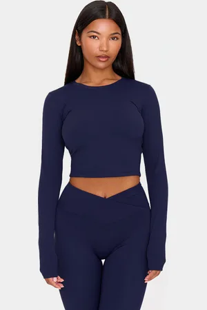 PRETTYLITTLETHING Navy Ultimate Sculpt Long Sleeve Crop Gym Top