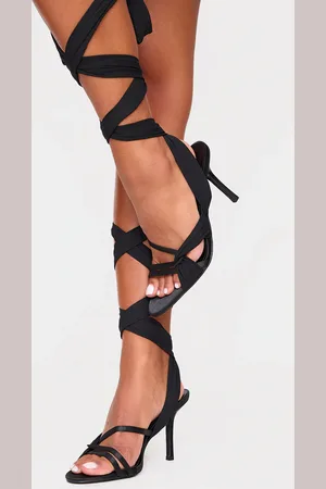 PRETTYLITTLETHING Satin Round Toe Lace Up Ribbon Heeled Sandals