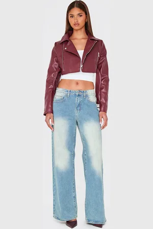 PRETTYLITTLETHING Burgundy Faux Leather Super Cropped Biker Jacket
