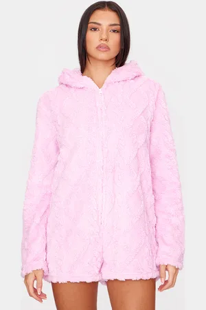 PRETTYLITTLETHING Cable Fleece Hooded Romper