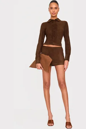 PRETTYLITTLETHING Distressed Faux Suede Low Rise Micro Mini Skirt