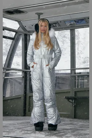 PRETTYLITTLETHING SKI Silver Quilted Snow Suit