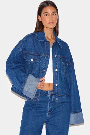 PRETTYLITTLETHING Contrast Stitch Turn Up Cuff Oversized Denim Jacket