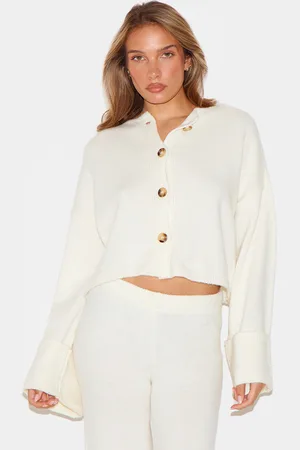PRETTYLITTLETHING Cream Turn Up Sleeve Knit Cardigan