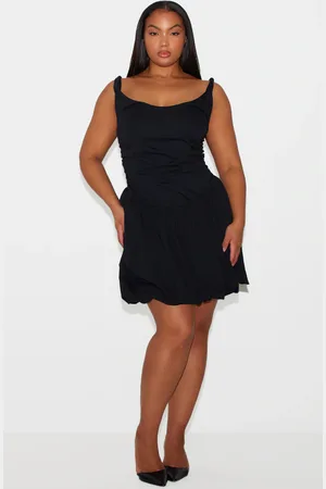 PRETTYLITTLETHING Plus Jersey Twist Strap Puff Ball Dress