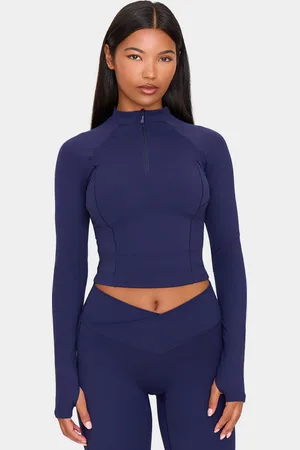 PRETTYLITTLETHING Navy Sculpt Quarter Zip Gym Top