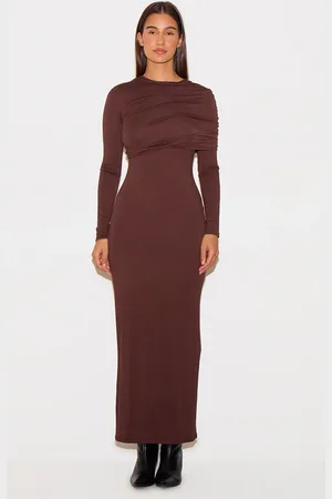 PRETTYLITTLETHING Ruched Overlay Long Sleeve Maxi Dress