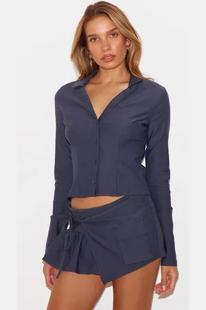 PRETTYLITTLETHING Dark Woven Long Sleeve Cargo Shirt