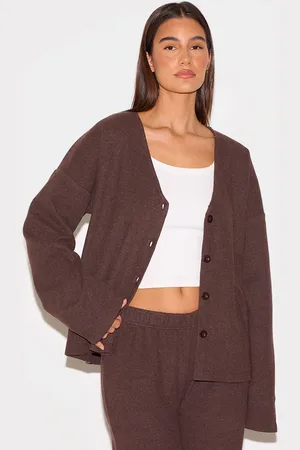 PRETTYLITTLETHING Heavy Brushed Rib V Neck Button Up Cardigan