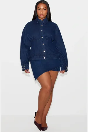 PRETTYLITTLETHING Plus Asymmetric Layered Panel Denim Mini Skirt