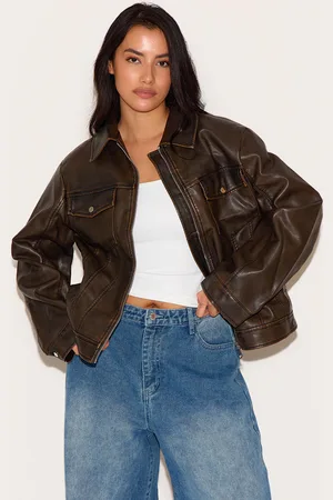 PRETTYLITTLETHING Plus Faux Leather Wash Pocket Detail Jacket