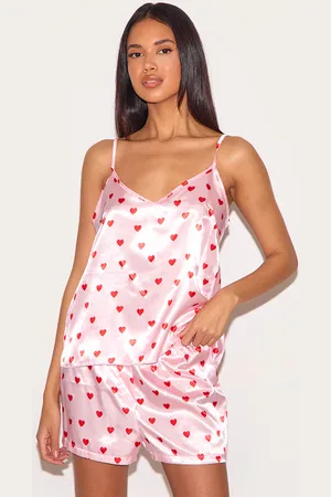 PRETTYLITTLETHING Satin Heart Print Cami Pj Set