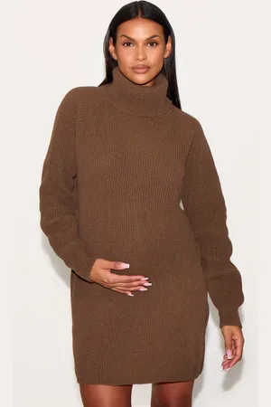 PRETTYLITTLETHING Maternity Taupe Oversized High Neck Jumper Dress