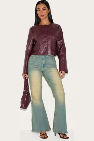 PRETTYLITTLETHING Petite Burgundy Faux Leather Boxy Jacket