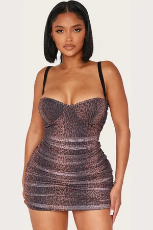 PRETTYLITTLETHING Shape Leopard Print Corset Ruched Mini Dress