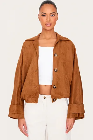 PRETTYLITTLETHING Tan Oversized Batwing Faux Suede Jacket