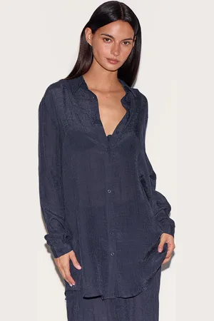 PRETTYLITTLETHING Navy Linen Look Oversized Beach Shirt