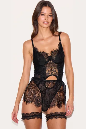PRETTYLITTLETHING Lace Skirt Detail Bodysuit and Garter Lingerie Set