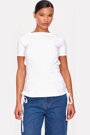 PRETTYLITTLETHING Shirred Cap Sleeve T-shirt