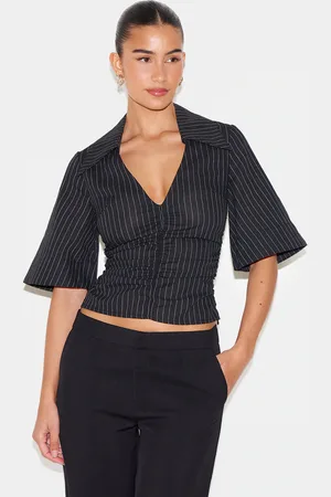 PRETTYLITTLETHING Pinstripe Fitted Boxy Sleeve Shirt