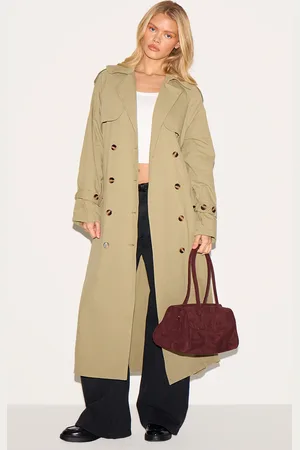 PRETTYLITTLETHING Khaki Panel Detail Belted Trench Coat