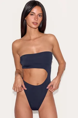 PRETTYLITTLETHING Navy Bandeau Cut Out High Leg Swimsuit