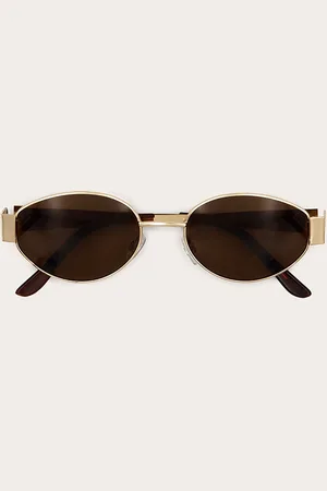 PRETTYLITTLETHING Gold Slim Round Sunglasses