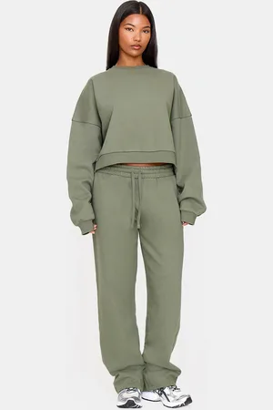 PRETTYLITTLETHING Olive Premium Straight Leg Joggers