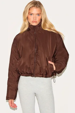 PRETTYLITTLETHING Mocha Cropped Puffer Jacket
