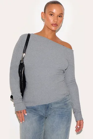 PRETTYLITTLETHING Plus Bardot Soft Touch Rib Long Sleeve Top