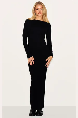 PRETTYLITTLETHING Basic Knit Asymmetric Neckline Long Sleeve Maxi Dress