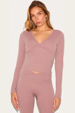PRETTYLITTLETHING Mauve Sculpt Crossover Long Sleeve Top