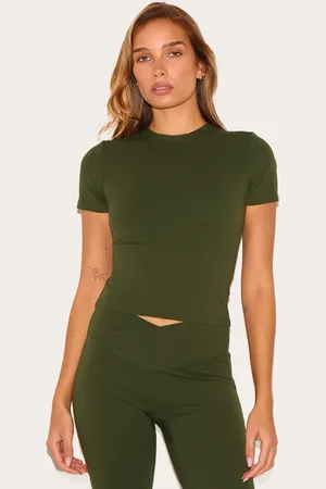 PRETTYLITTLETHING Khaki Ultimate Sculpt Longline Short Sleeve Gym Top
