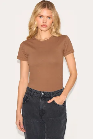 PRETTYLITTLETHING Taupe Premium Cotton Cap Sleeve Fitted Bodysuit