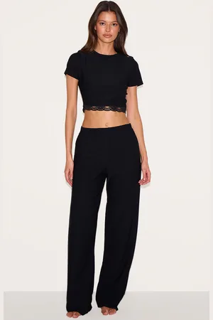 PRETTYLITTLETHING Jersey Lace Trim Long PJ Set