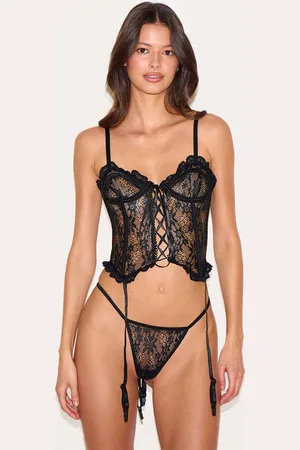 PRETTYLITTLETHING Floral Lace Up Corset With Suspender And Thong