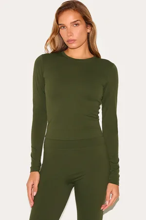 PRETTYLITTLETHING Khaki Ultimate Sculpt Long Sleeve Crop Gym Top