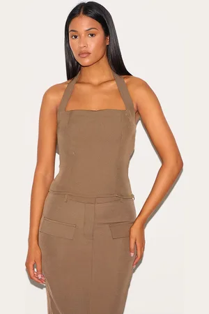 PRETTYLITTLETHING Tall Tailored Woven Halterneck Top