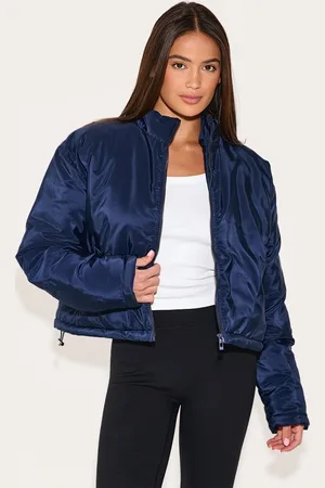 PRETTYLITTLETHING Navy Cropped Puffer Jacket