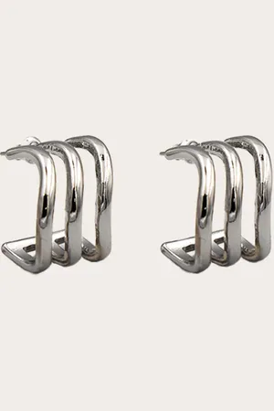 PRETTYLITTLETHING Silver Ridge Wave Hoop Earrings