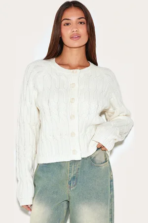 PRETTYLITTLETHING Cream Cable Knit Button Up Cardigan