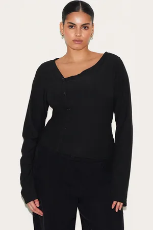 PRETTYLITTLETHING Plus Soft Touch Asymmetrical Button Long Sleeve Crop Top