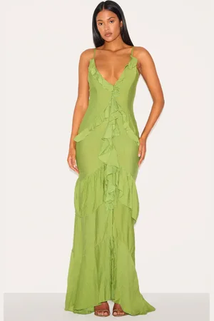 PRETTYLITTLETHING Tall Olive Frill Textured Maxi Dress