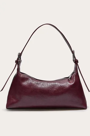 PRETTYLITTLETHING Burgundy Crinkle Pu Buckle Detail Shoulder Bag