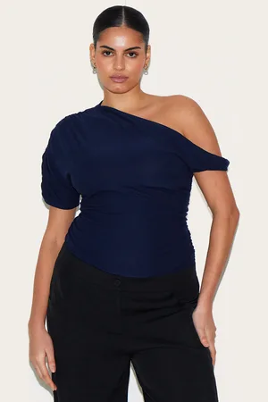 PRETTYLITTLETHING Plus Navy Soft Touch Twist Detail Bodysuit